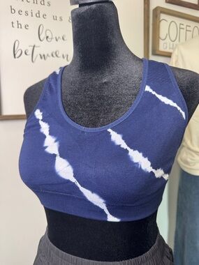 Tory Burch Sport Navy Blue & White Tie-Dye Sports Bra Size Small